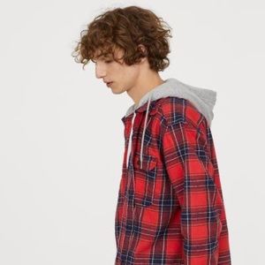 Men's Red Hooded Flannel Shirt✅